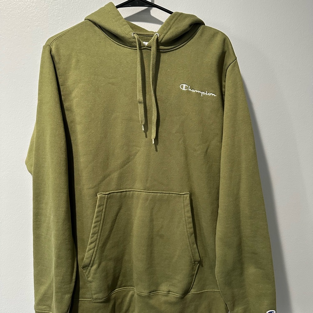 Champion Olive Green Hoodie with Script Logo